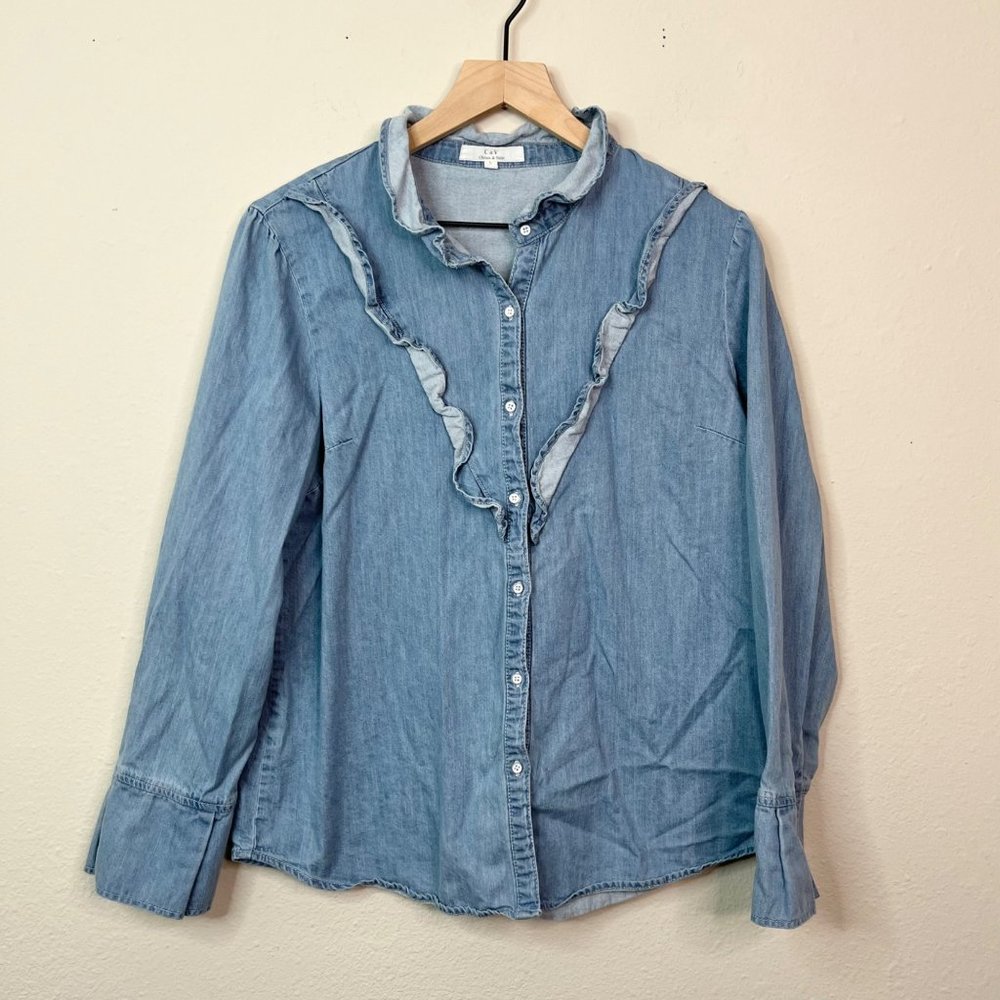 Chelsea & Violet Women’s Blue Jean Button Down Long Sleeve Blouse Size Large